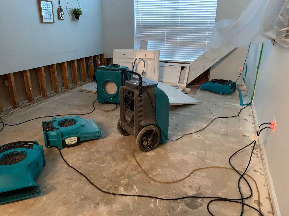 Dehumidifier in flood-cut room for Water Damage Restoration in Fredonia